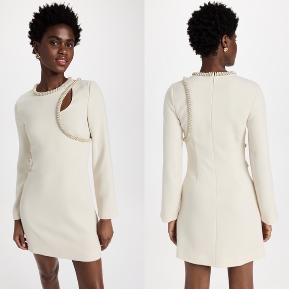 NEW NWT Jonathan Simkhai Katherine Diamante Embroidery Cutout Mini Dress Nougat